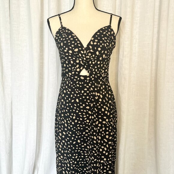 NWT Francesca’s Ridley Keyhole Midi Dress Black Tan Dot Print Size Large - Picture 1 of 9